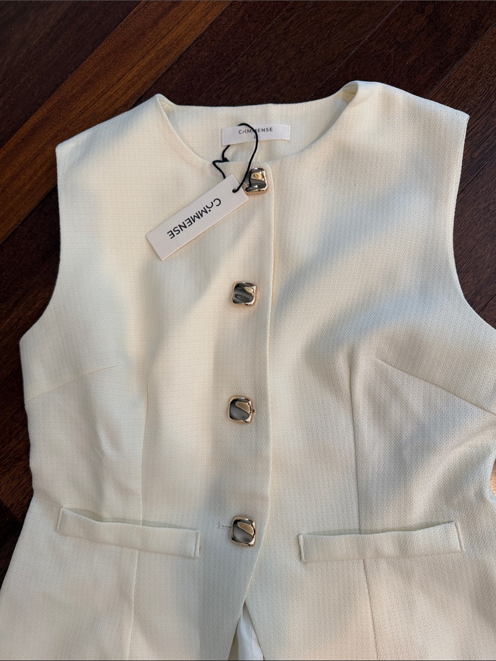 Commense Cream Textured Sleeveless Button Vest & Shorts Set - Picture 2 of 7
